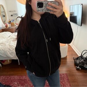 Black Full-Zip Oversized Hooded Sweatshirt